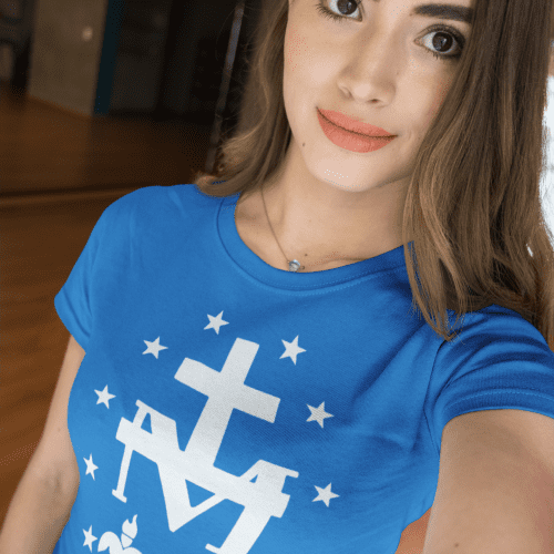 beautiful woman taking a selfie mockup while wearing a round neck tee at a studio a17044 40e64d16 c2a6 4d8b 8692 b2917142d7e2