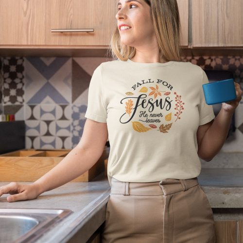 bella canvas t shirt mockup of a woman holding a coffee mug m34807